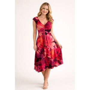 Karen Kane Floral Layered Dress Size XS Y2K Romantic Boho Retro Resortwear Chic